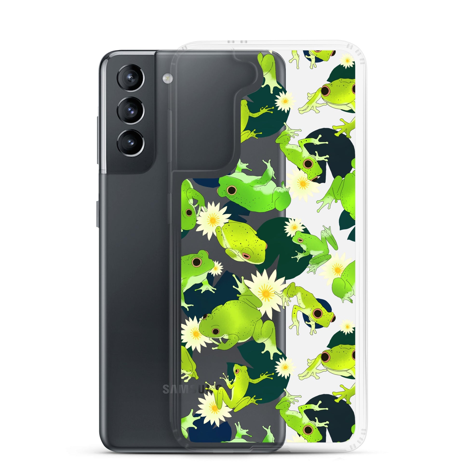 Kero-kero Samsung® Clear Case showcases vibrant frogs, perfect for frog lovers and protection against daily wear.
