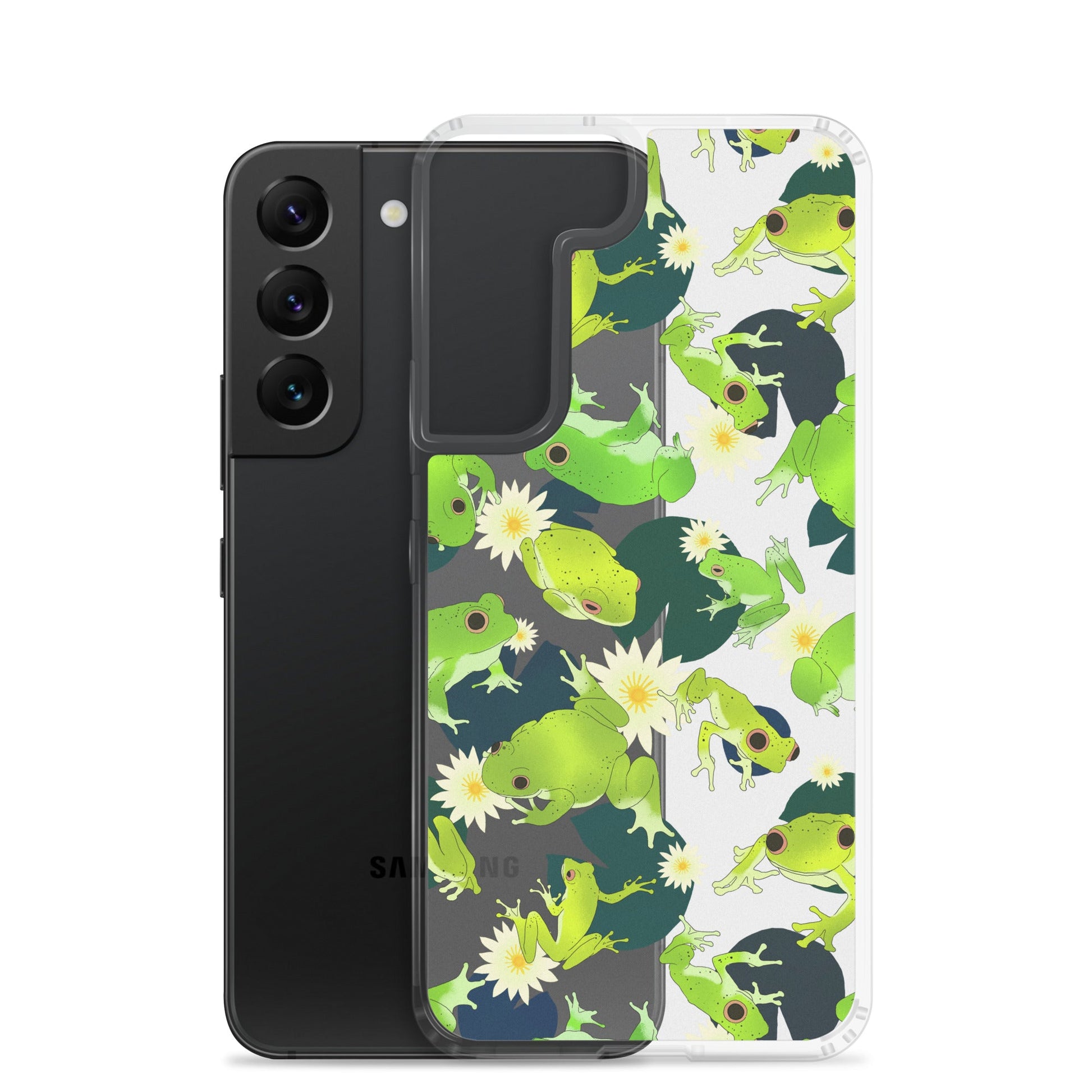 Kero-kero Samsung® Clear Case showcases vibrant frog designs, perfect for fans of these adorable creatures.