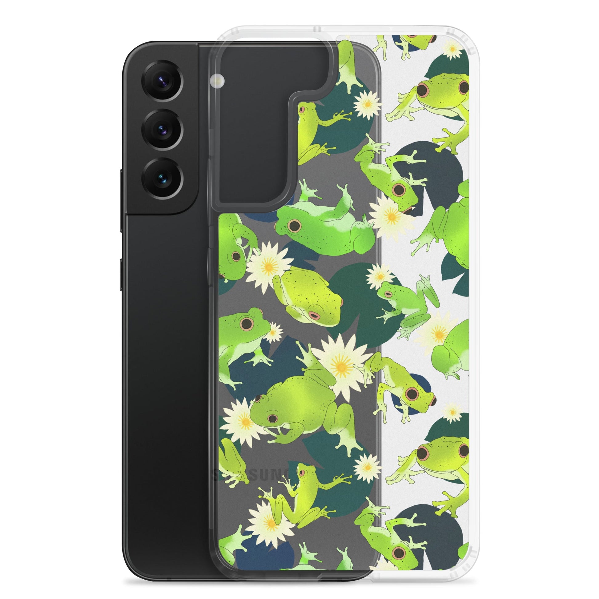 Kero-kero Samsung® Clear Case featuring vibrant frog designs, perfect for frog lovers. Protects against scratches and dirt.
