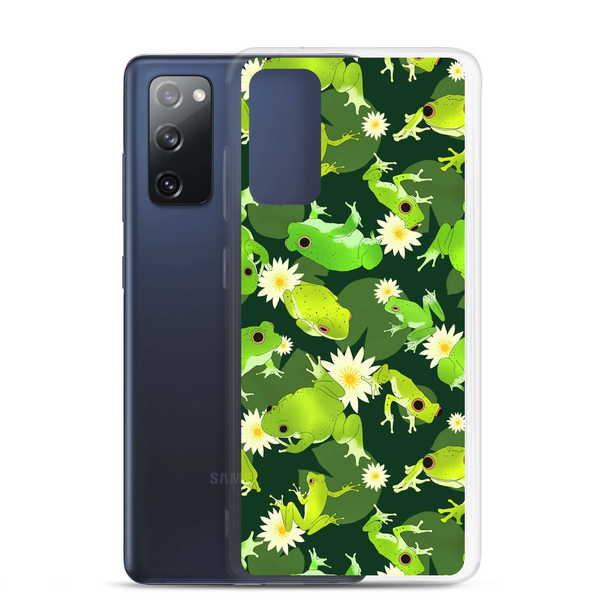 Kero-kero Samsung® Clear Case showcases vibrant frogs, protecting your phone while expressing your love for nature.