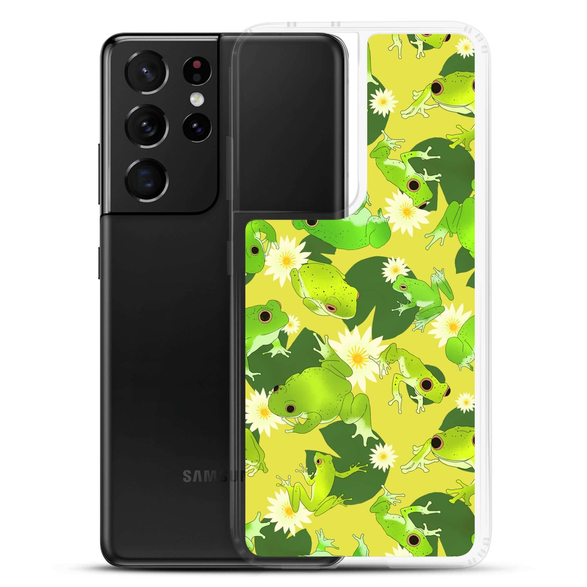 Kero-kero Samsung® Clear Case featuring vibrant frog designs, perfect for frog enthusiasts and stylish protection.