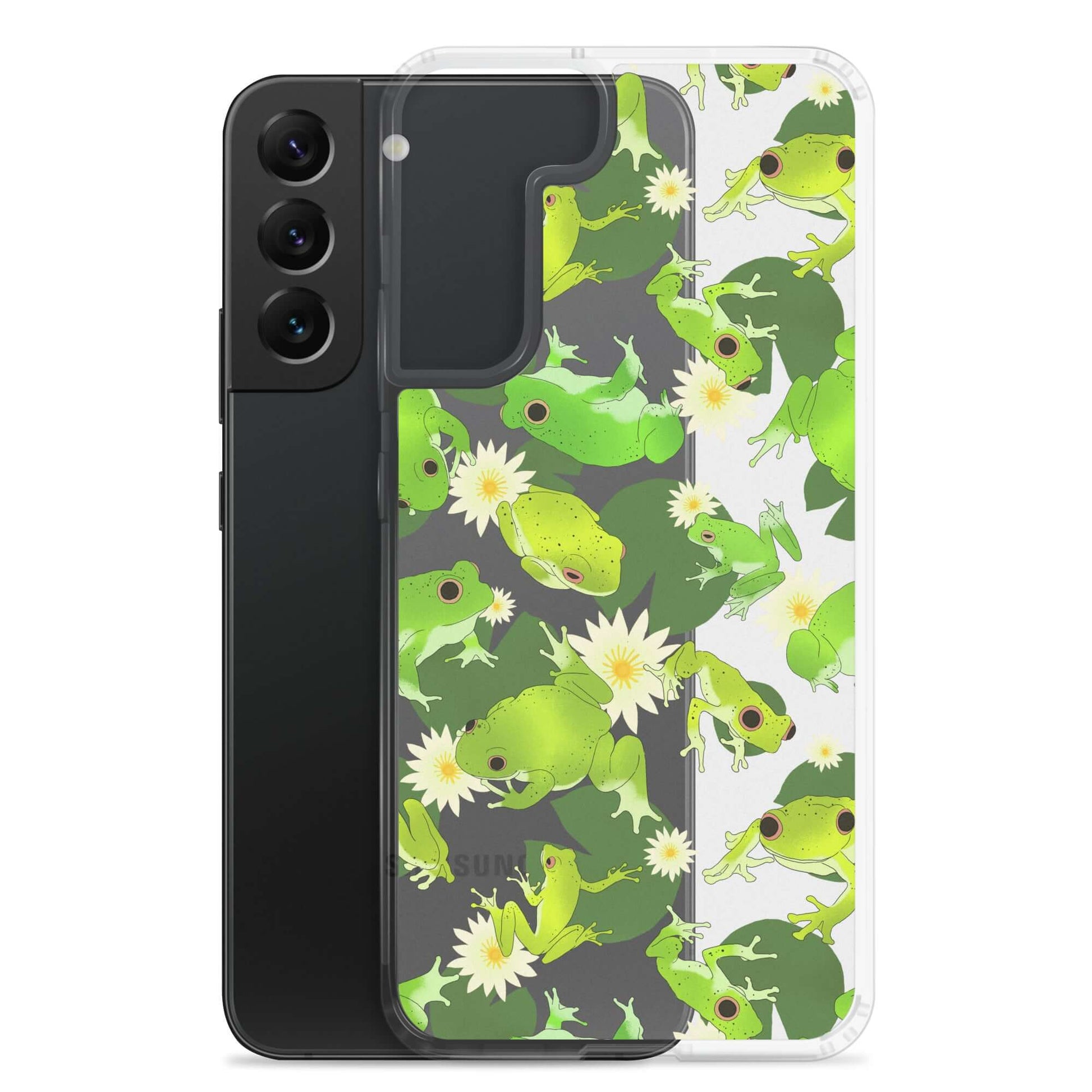 Colorful Kero-kero Samsung® Clear Case featuring playful frogs, perfect for frog lovers and Samsung Galaxy protection.