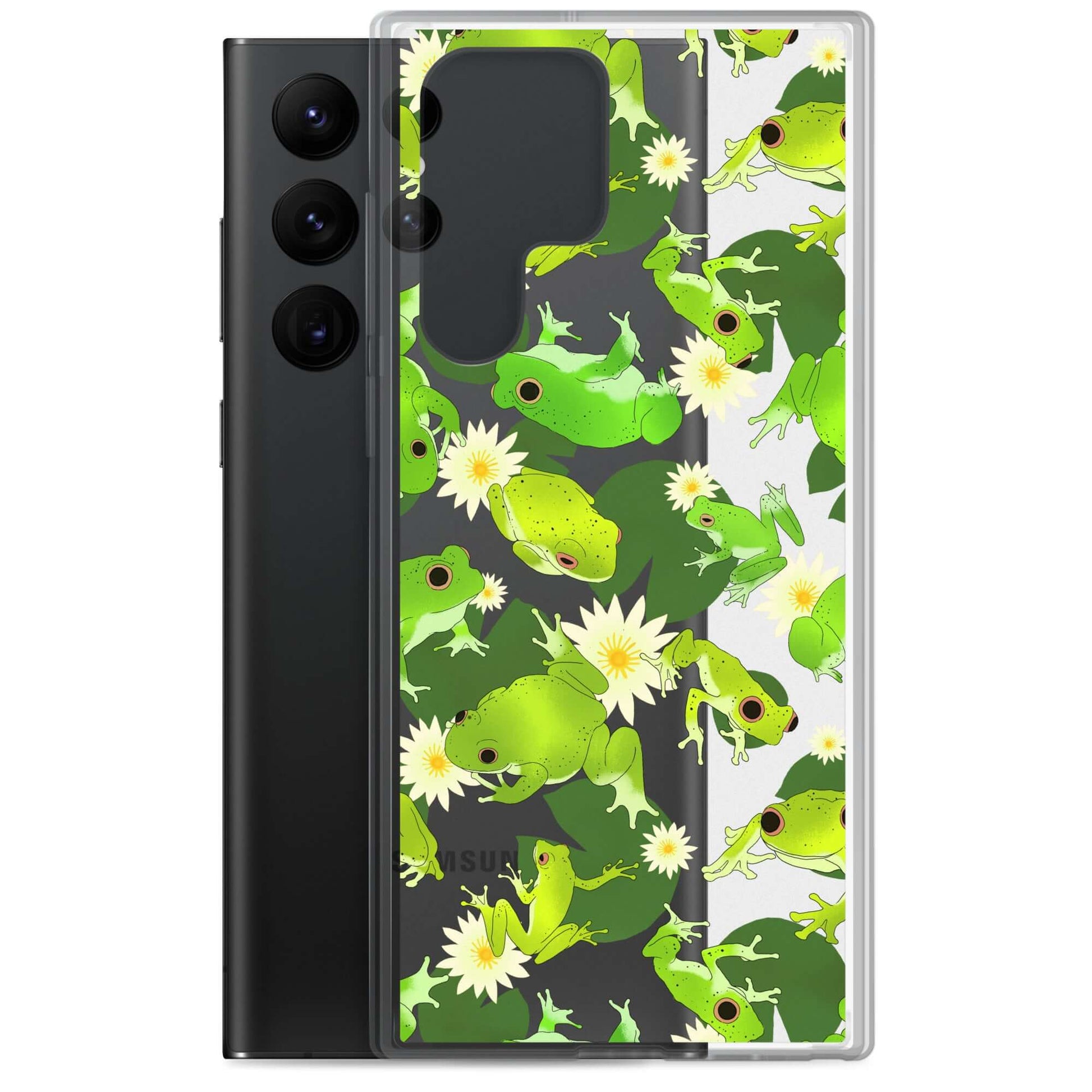Kero-kero Samsung® Clear Case featuring vibrant frog designs, perfect for showcasing your love for amphibians.