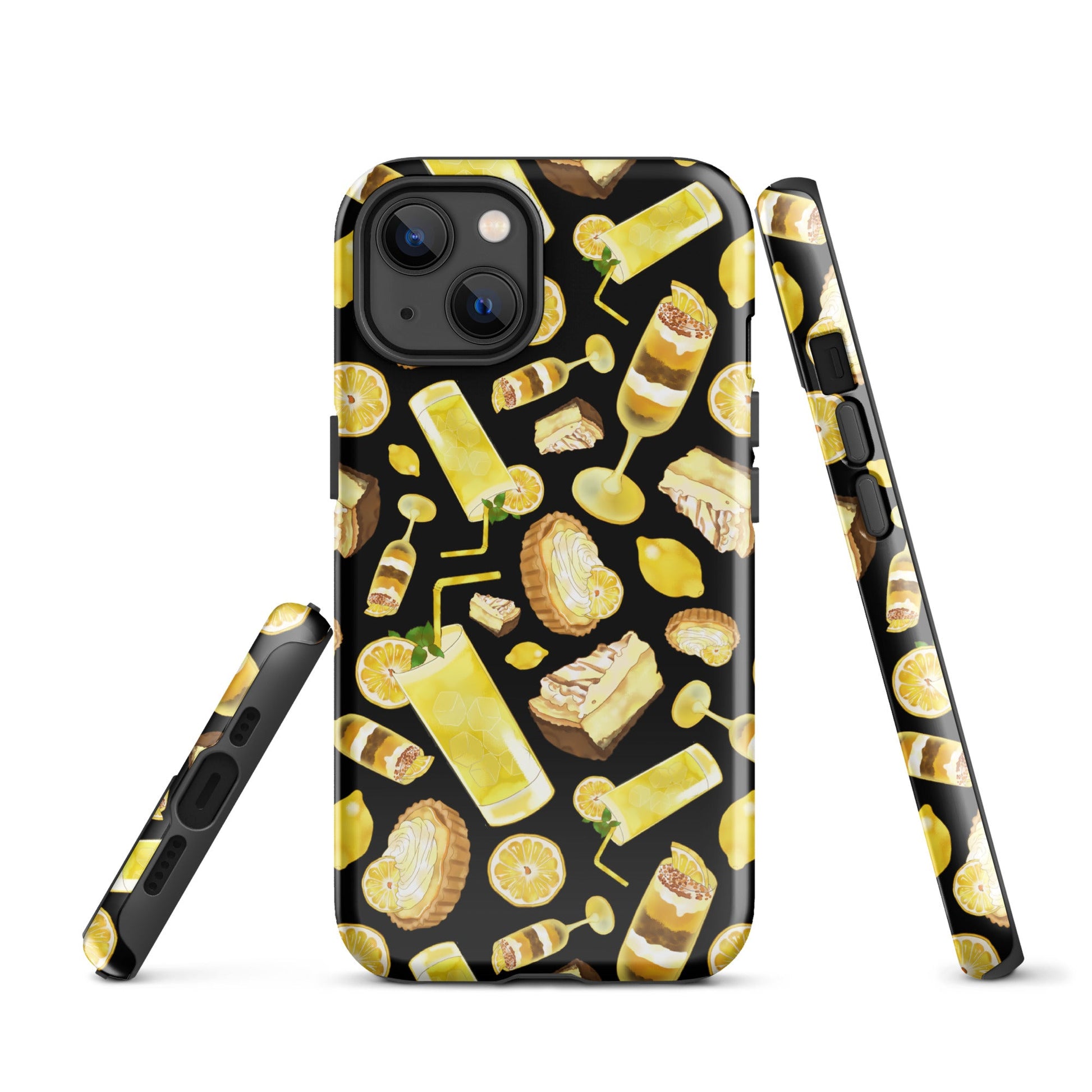 Lemon iPhone® Tough Case featuring a vibrant lemon pattern, perfect for stylish protection and durability year-round.