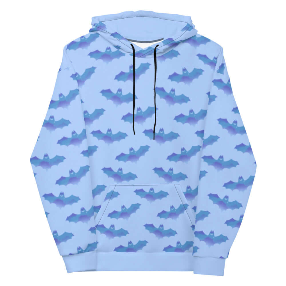Cozy Lilith Hoodie featuring a vibrant bat print, perfect for fans of all things spooky and stylish.