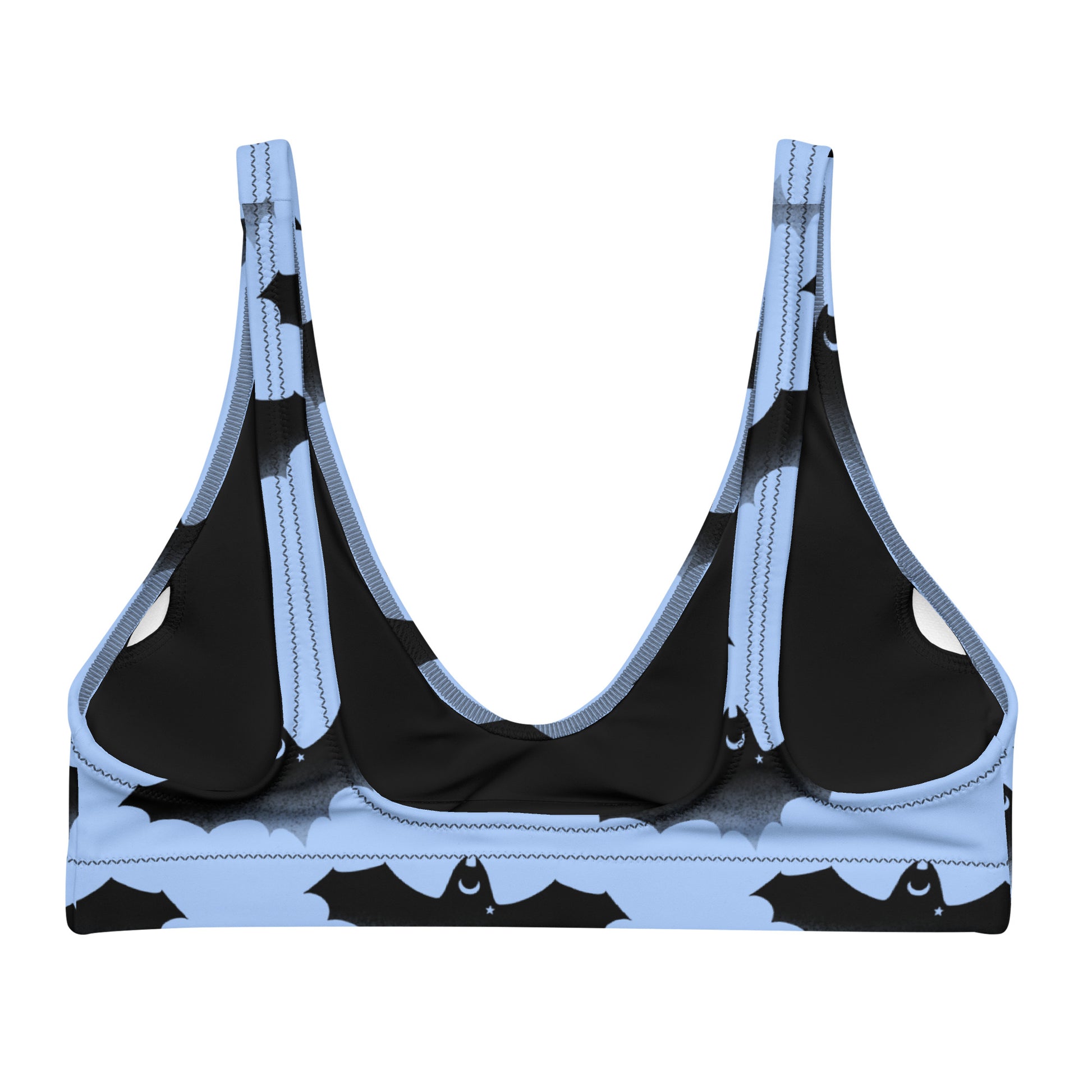 Lilith Padded Bikini Top features a playful bat print, perfect for sunny days and versatile summer styling.