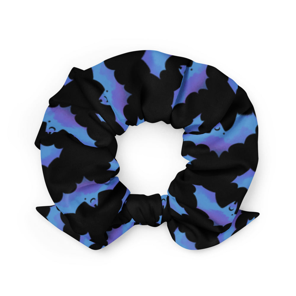 Stylish Lilith Scrunchie featuring a unique bat design, perfect for gym or night out outfits.