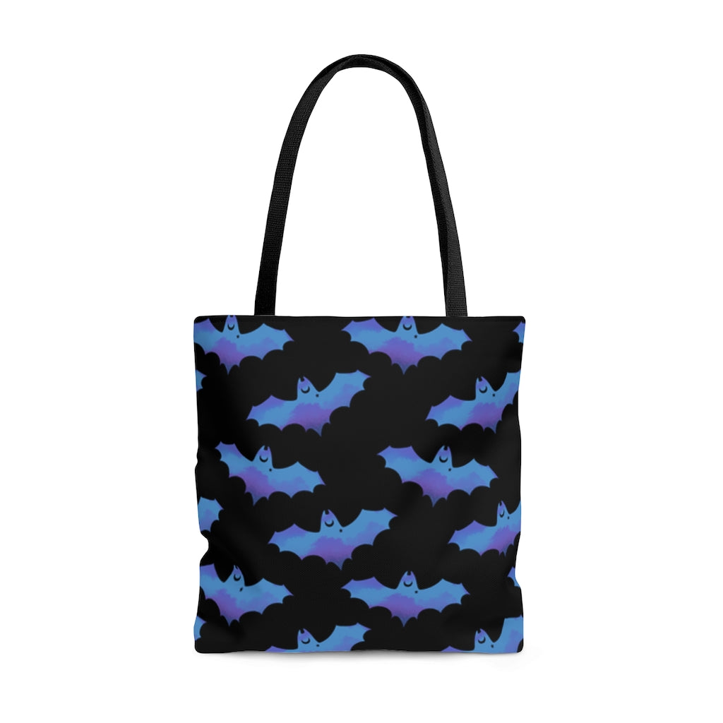 Stylish Lilith Tote Bag (Blue/Black) featuring a unique bat design, perfect for any occasion. Lightweight and durable.