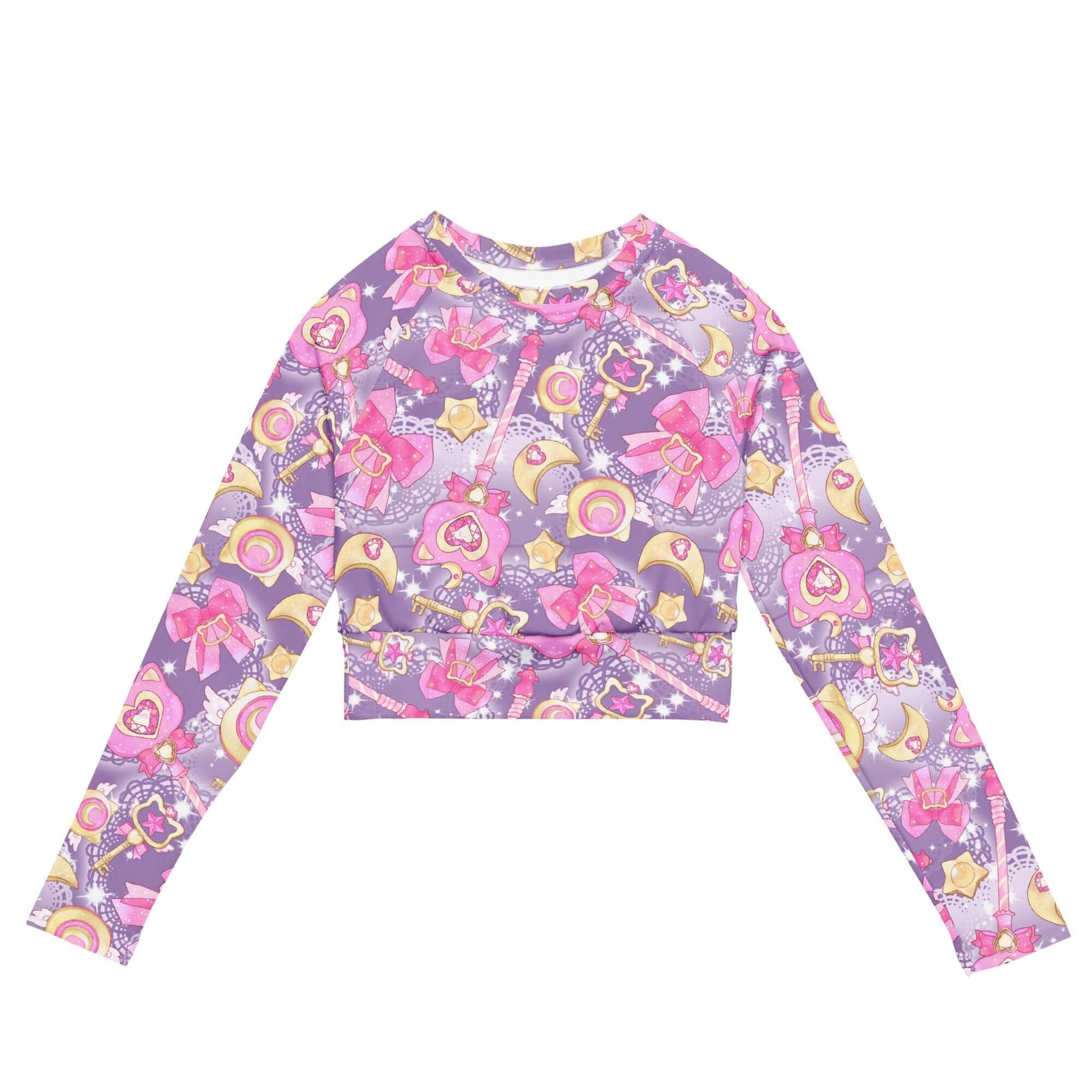 Magical Girl Long-sleeved Crop Top featuring vibrant patterns, perfect for eco-friendly athleisure and sports.