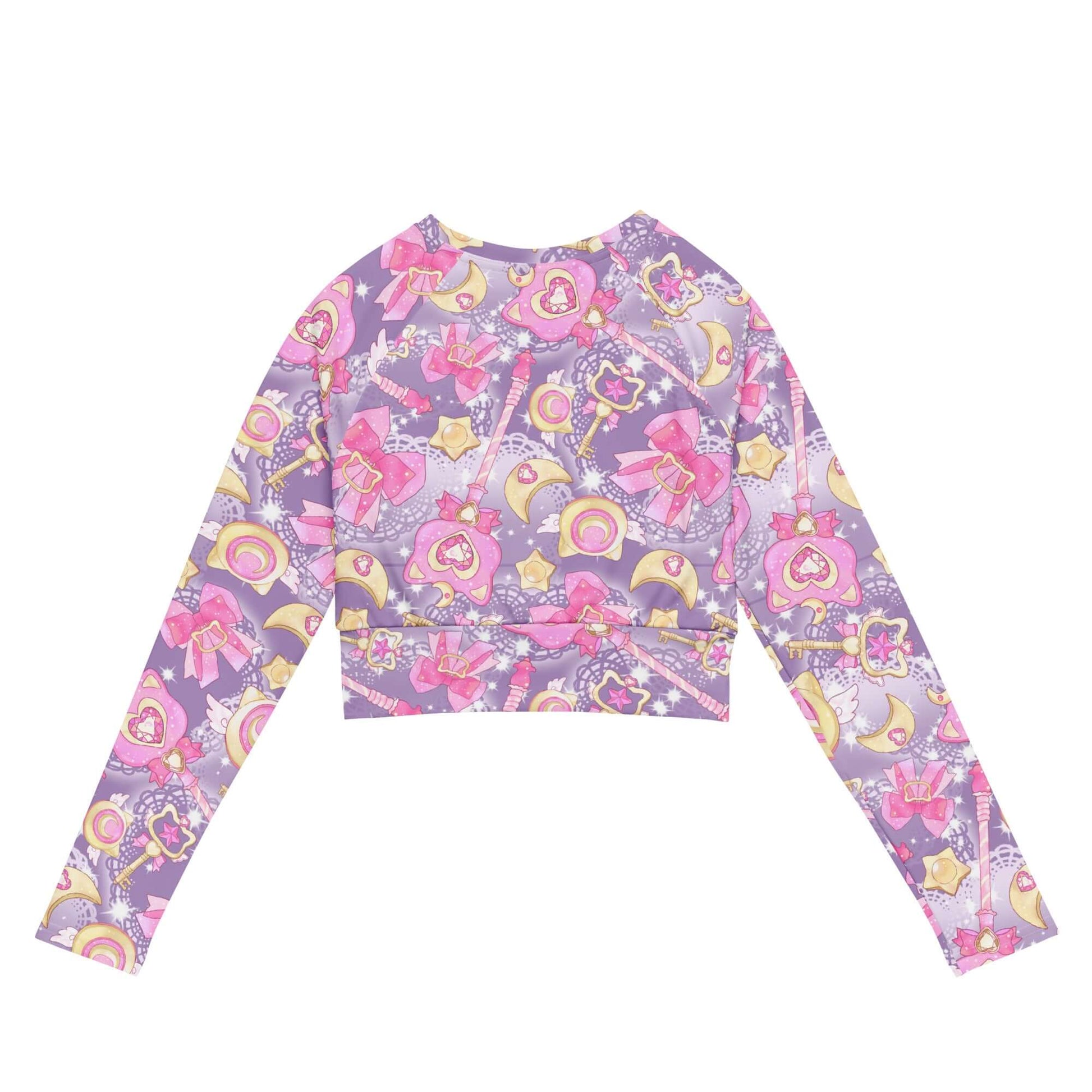 Stylish Magical Girl Long-sleeved Crop Top in vibrant print, perfect for eco-friendly athleisure and sportswear.