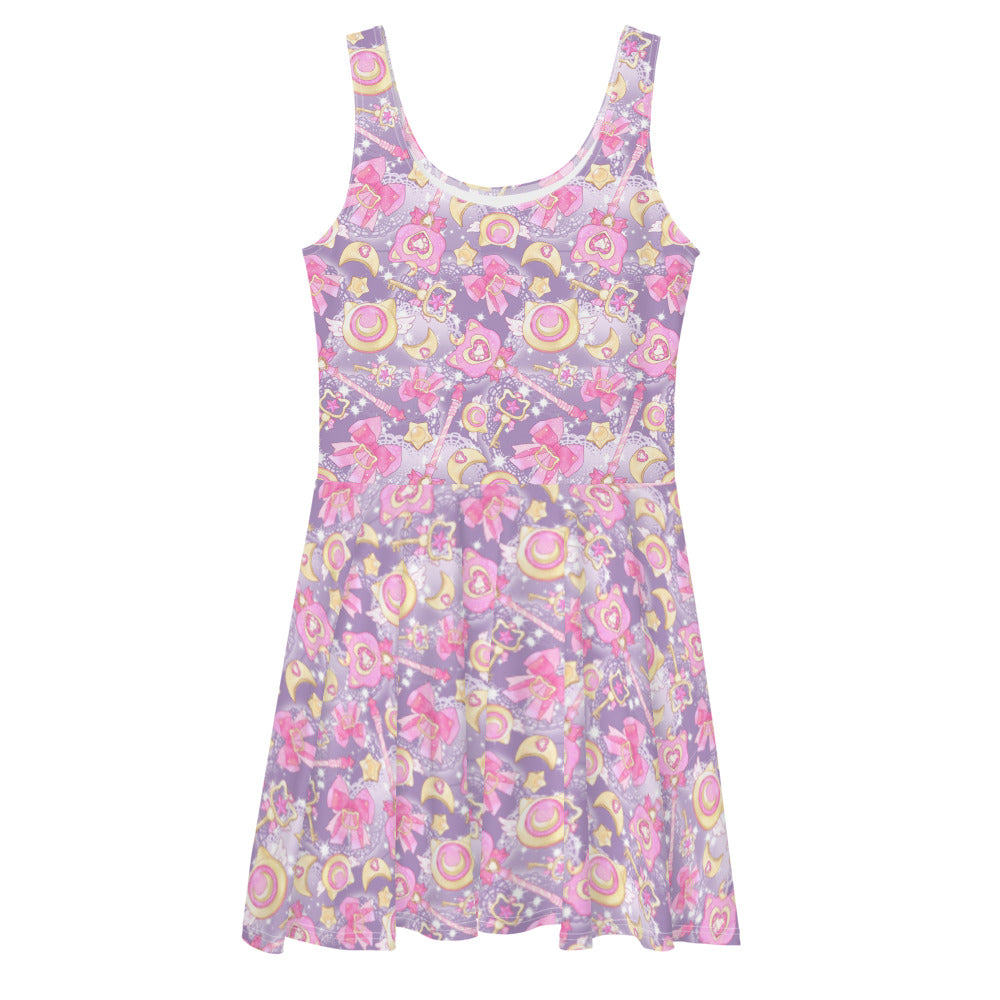 Magical Girl Skater Dress features a playful pastel design with a flared skirt, perfect for spirited adventures.