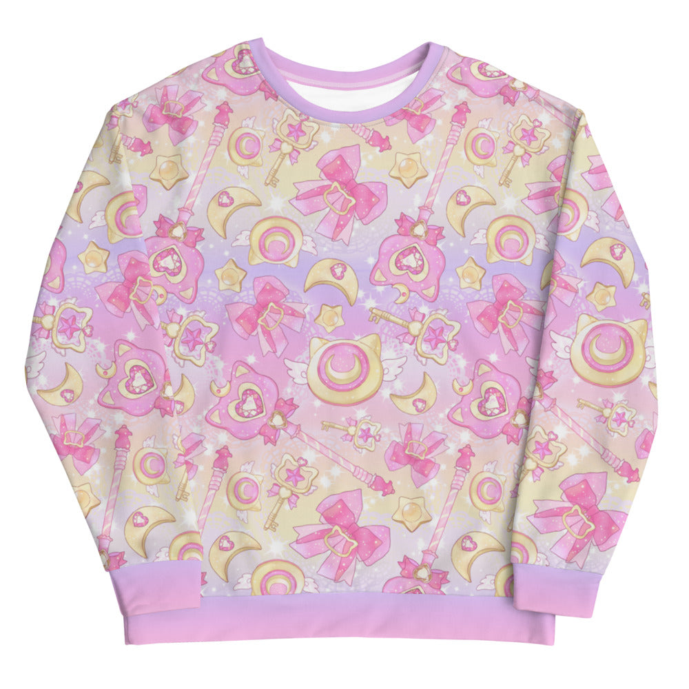 Colorful Magical Girl Sweatshirt featuring whimsical designs, perfect for battling bad guys in comfort and style.