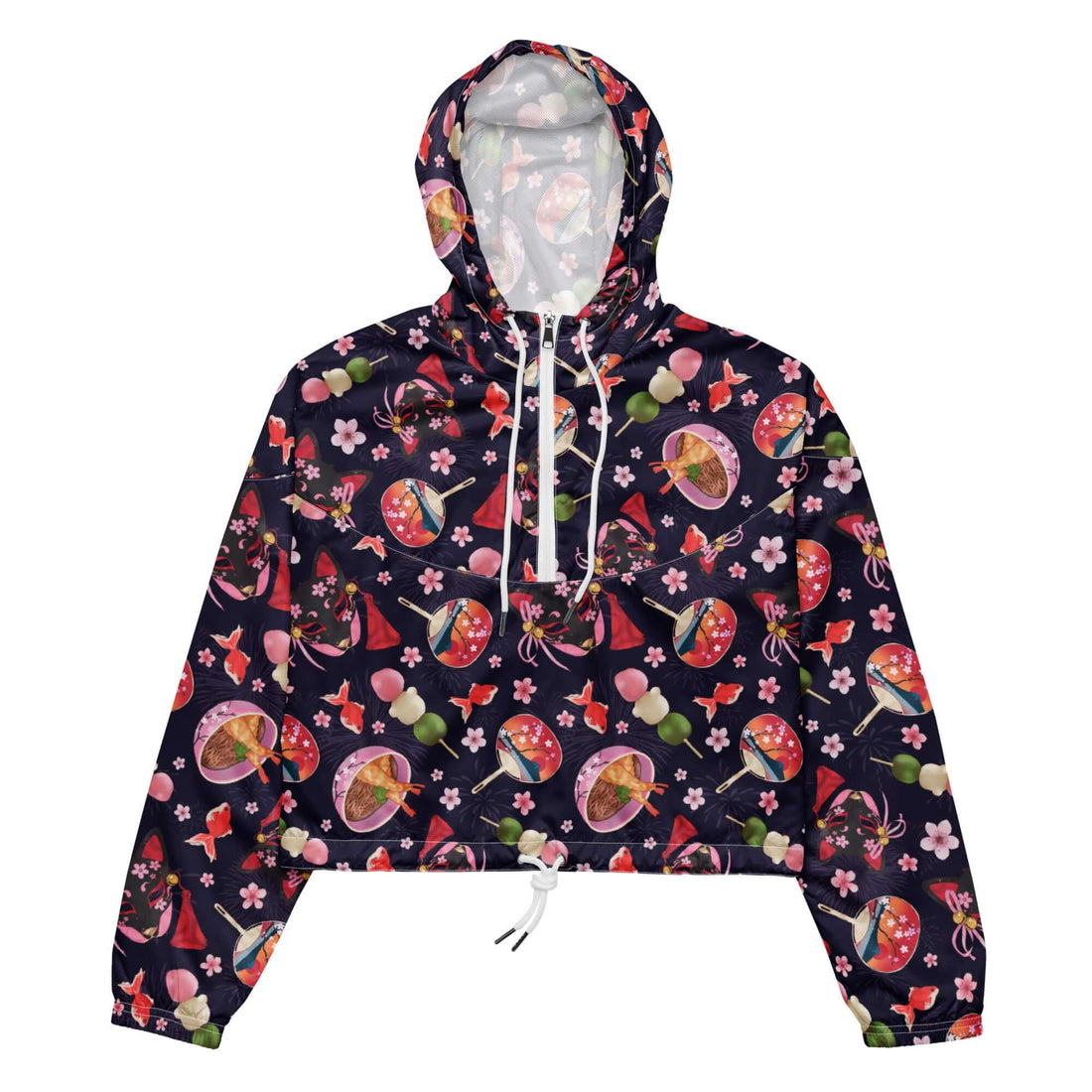 Stylish Matsuri cropped windbreaker featuring vibrant designs, perfect for outdoor adventures and staying dry.
