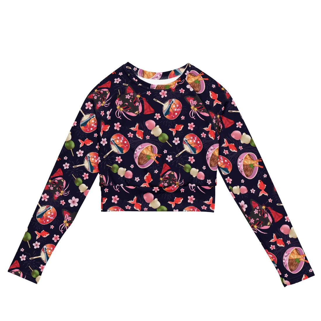 Matsuri Long-sleeved Crop Top features a vibrant design, eco-friendly materials, perfect for athleisure and sports.