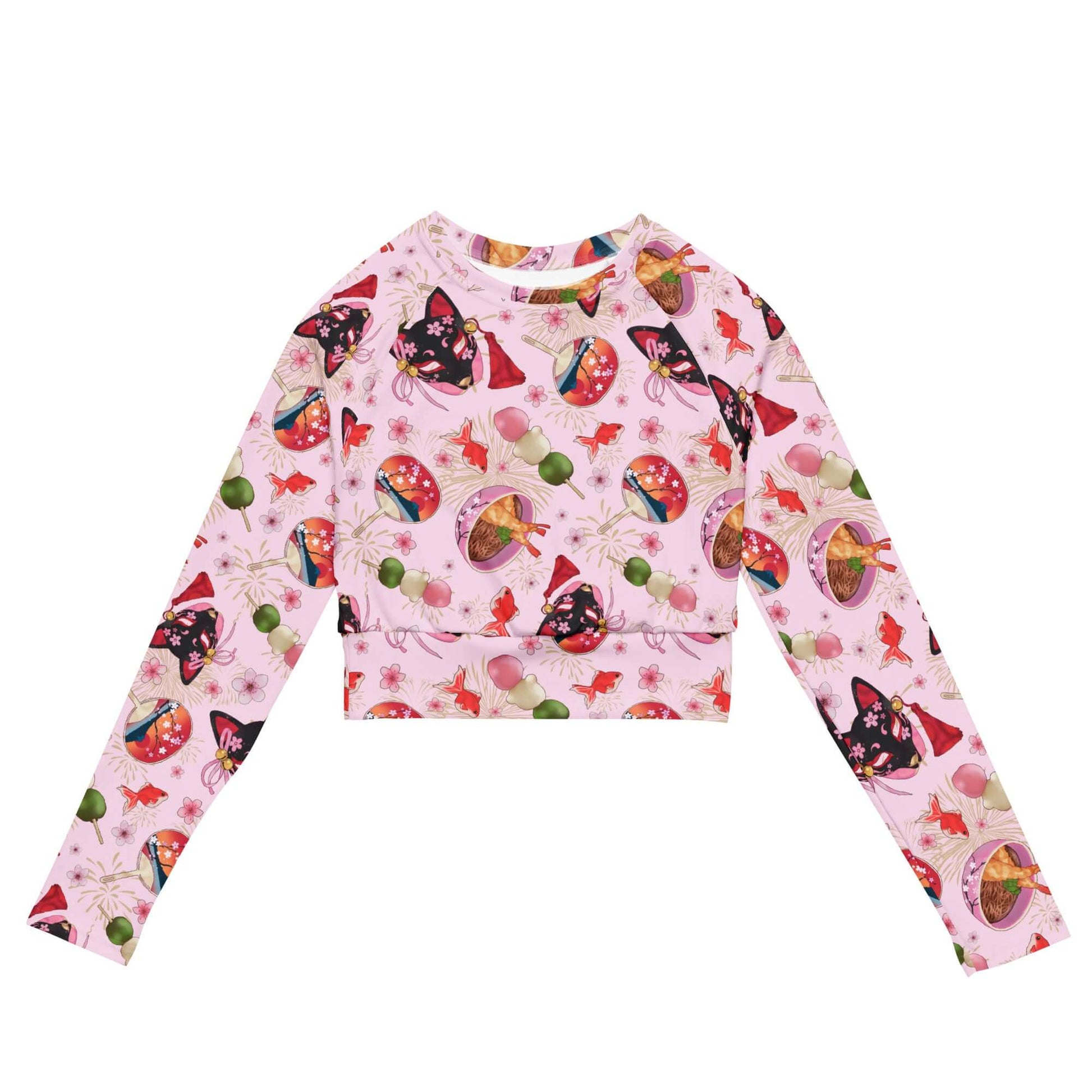 Matsuri Long-sleeved Crop Top features a vibrant print, crafted from eco-friendly recycled materials for comfort.