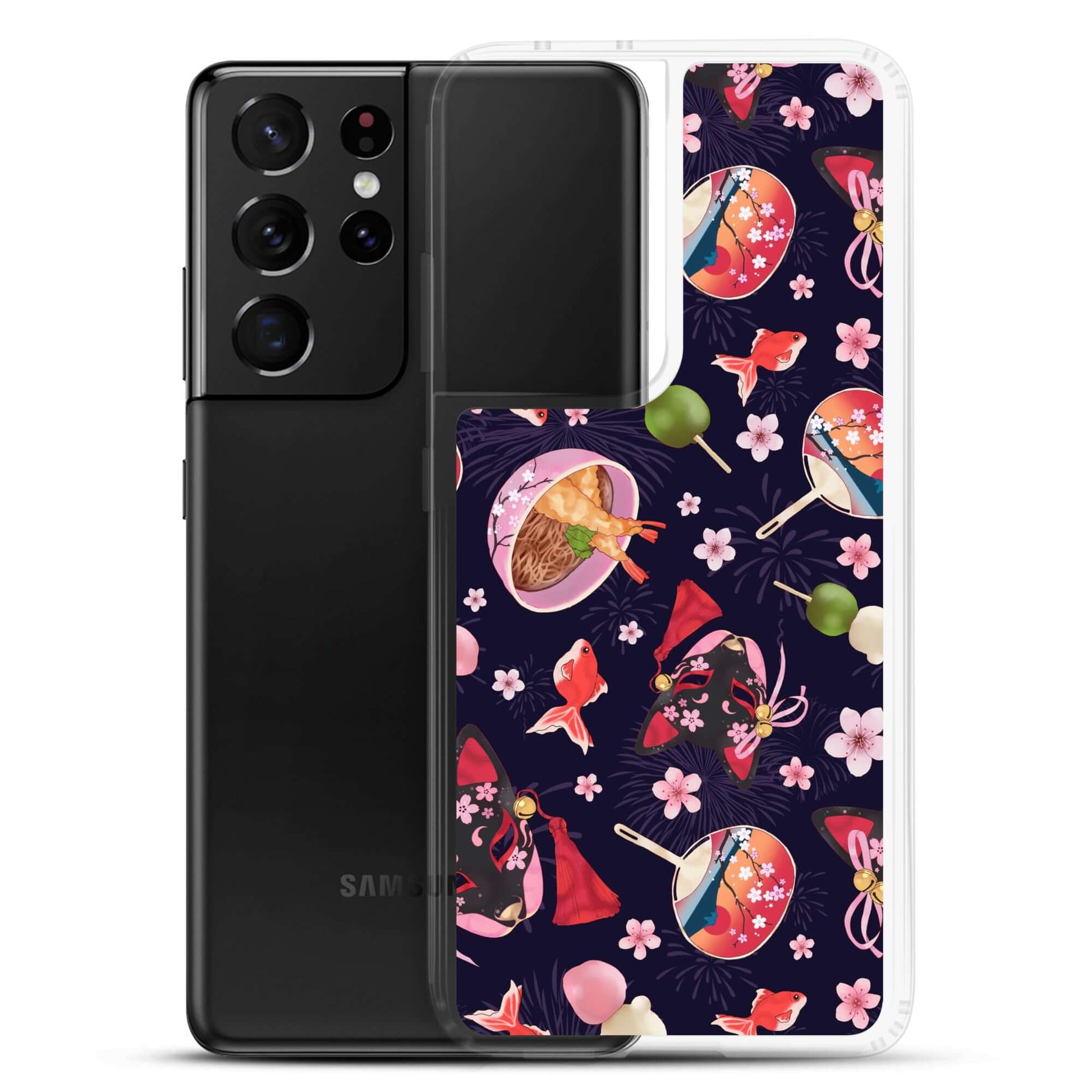 Stylish Matsuri Samsung® Clear Case featuring festive designs, perfect for summer celebrations while protecting your device.