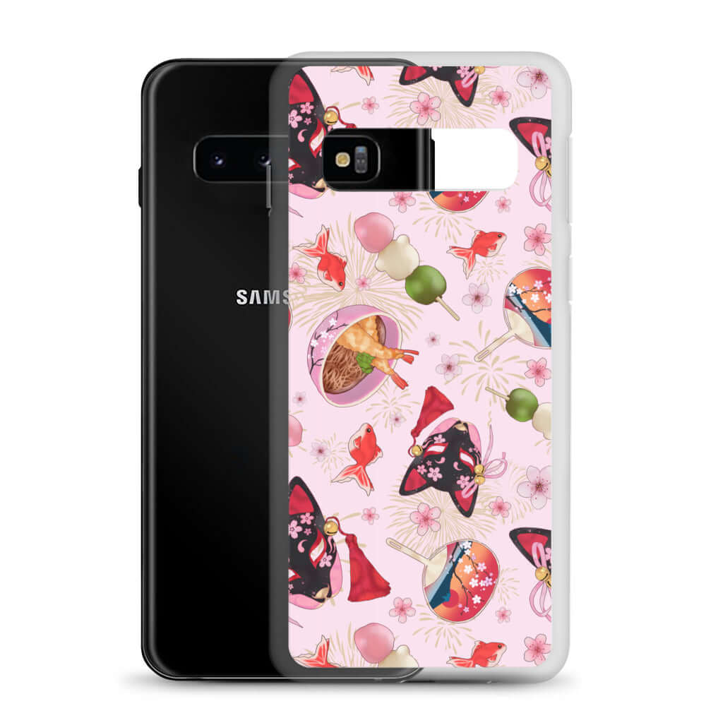Matsuri Samsung® Clear Case features vibrant festival designs, offering stylish protection for your Samsung Galaxy S10.