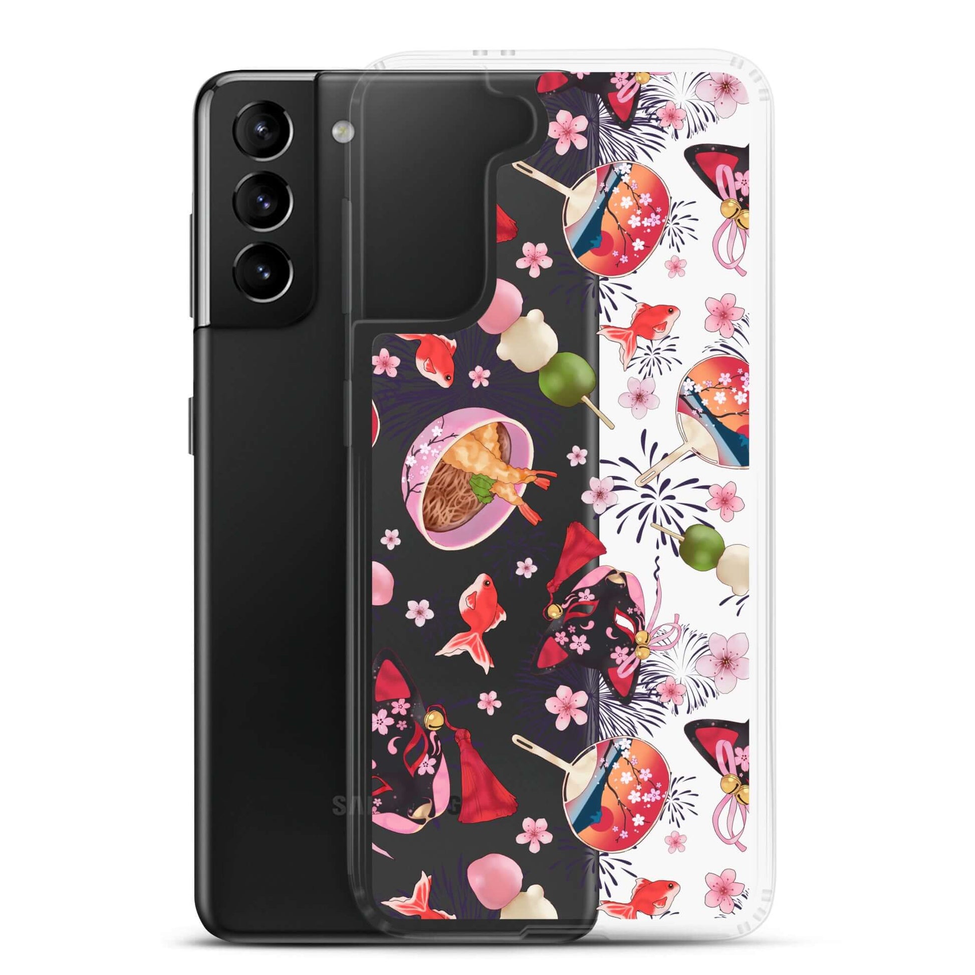 Matsuri Samsung® Clear Case showcasing vibrant festival designs, perfect for summer celebrations and phone protection.