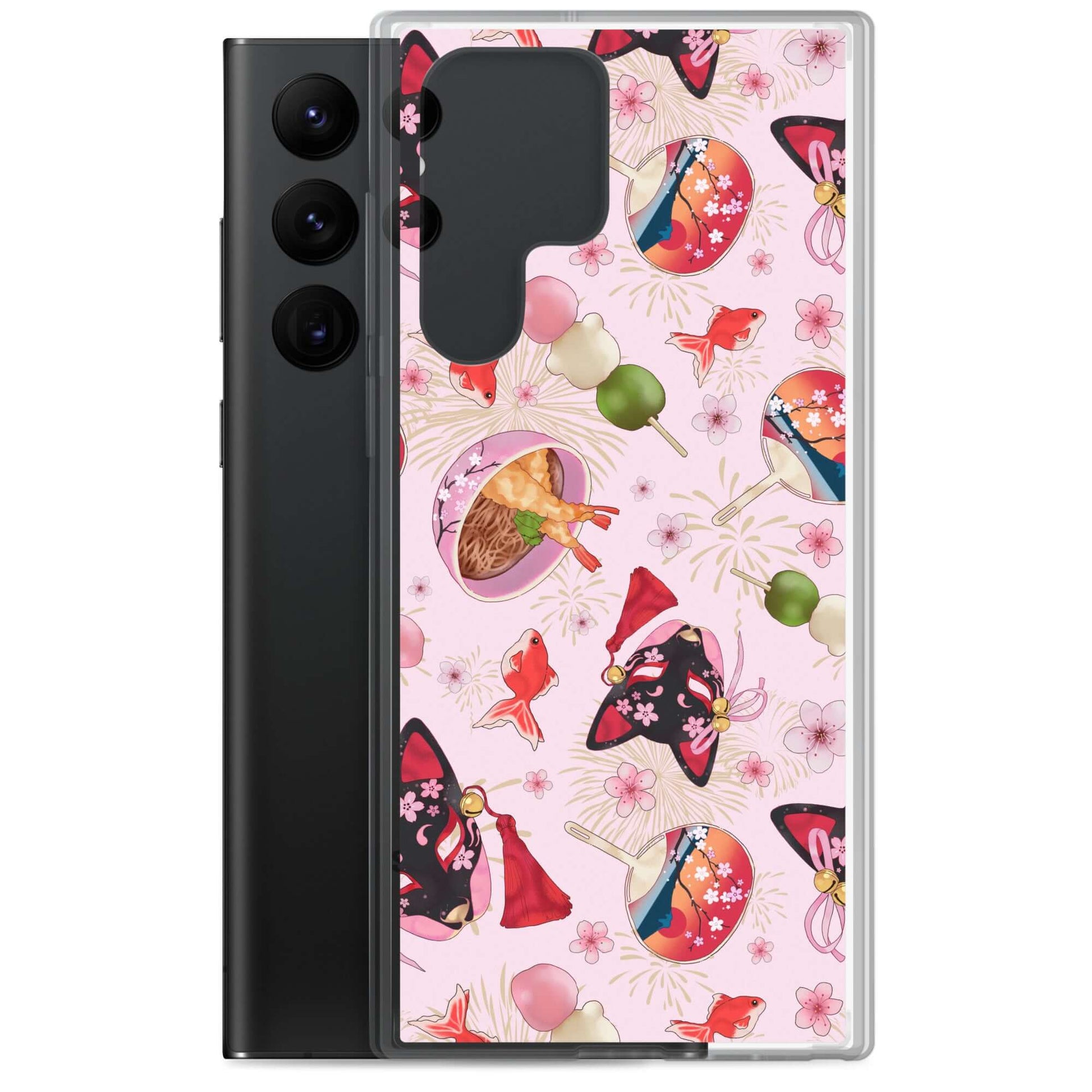 Matsuri Samsung® Clear Case features vibrant festival designs, offering style and protection for your phone.
