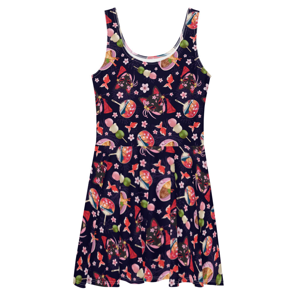 Stylish and comfortable Matsuri Skater Dress with a flared skirt, perfect for summer outings and vibrant adventures.
