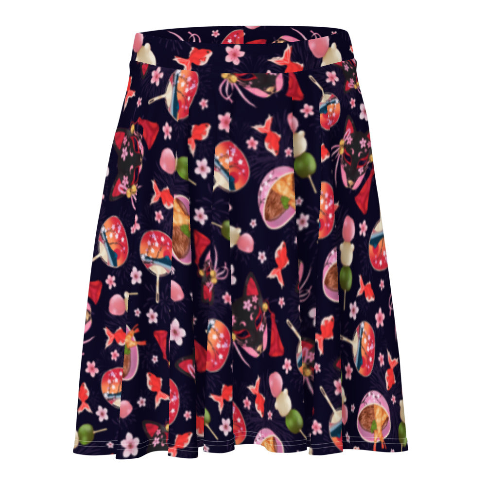Stylish Matsuri Skater Skirt with a vibrant design, perfect for summer outings. Stay cool and comfortable!