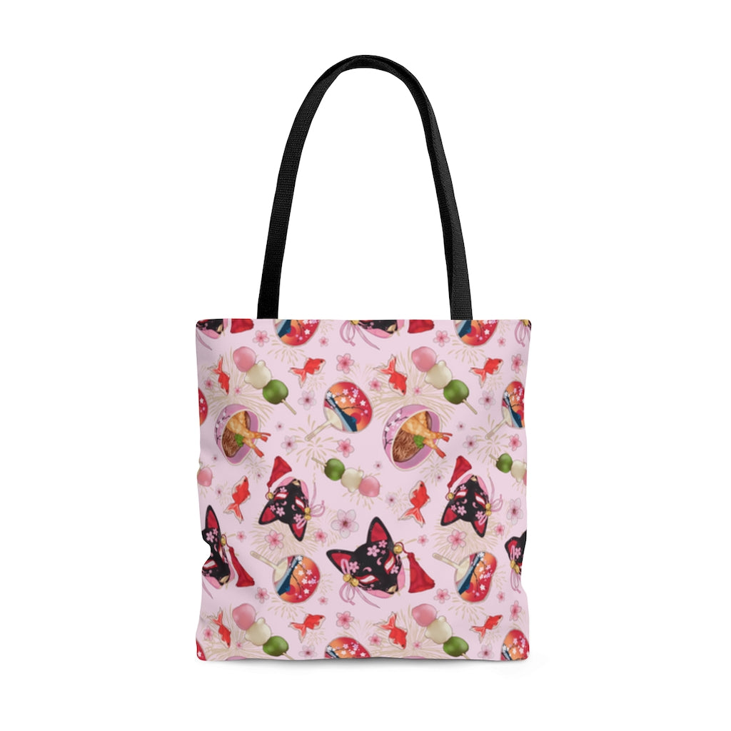 Stylish Matsuri Tote Bag (Pink) features vibrant Japanese festival designs, perfect for gym or beach outings.