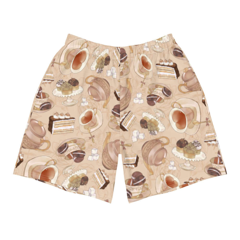Men's Café Athletic Shorts feature a fun dessert pattern, perfect for workouts or casual outings. Enjoy comfort and style!