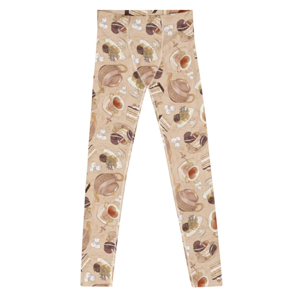 Stylish Men's Café Leggings featuring a unique coffee-themed print, perfect for workouts or casual wear.