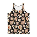 Stylish Men's Café Tank Top featuring a vibrant pattern of coffee cups and desserts for a relaxed, trendy look.