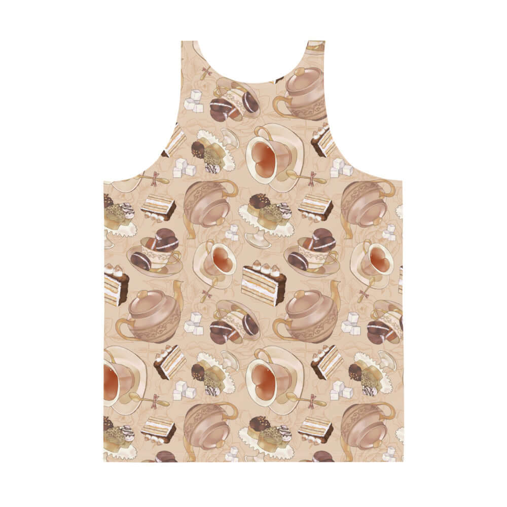 Stylish Men's Café Tank Top featuring a vibrant coffee theme, perfect for casual outings or lounging.
