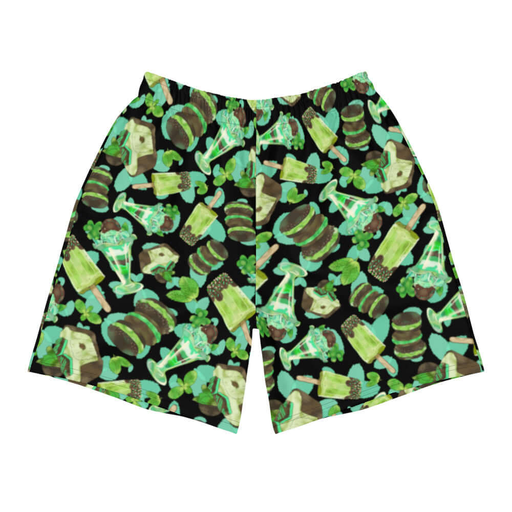 Men's Choco Mint Athletic Shorts feature a vibrant design, perfect for running, swimming, or any workout activity.