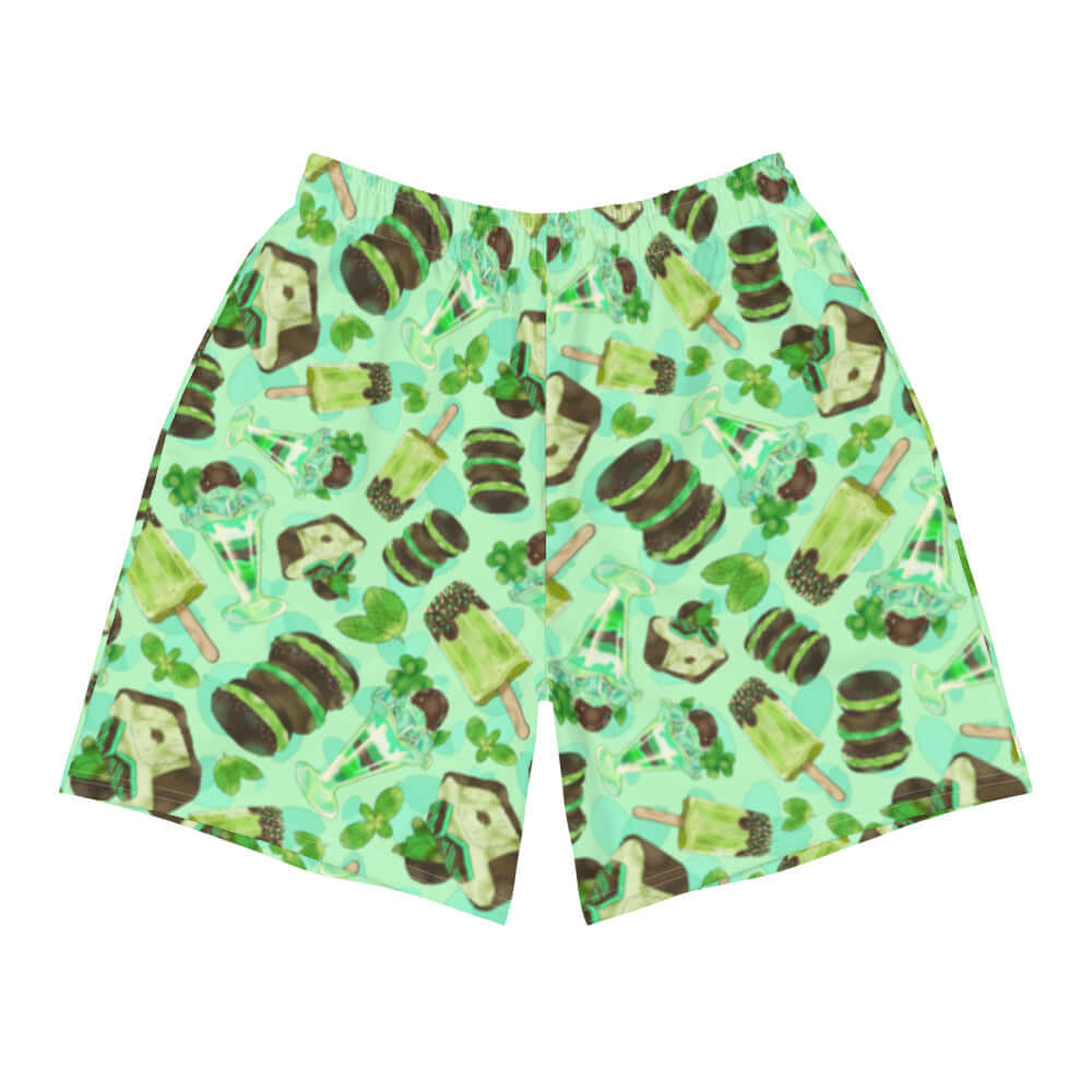 Men's Choco Mint Athletic Shorts feature a fun mint pattern, perfect for running or any active lifestyle.