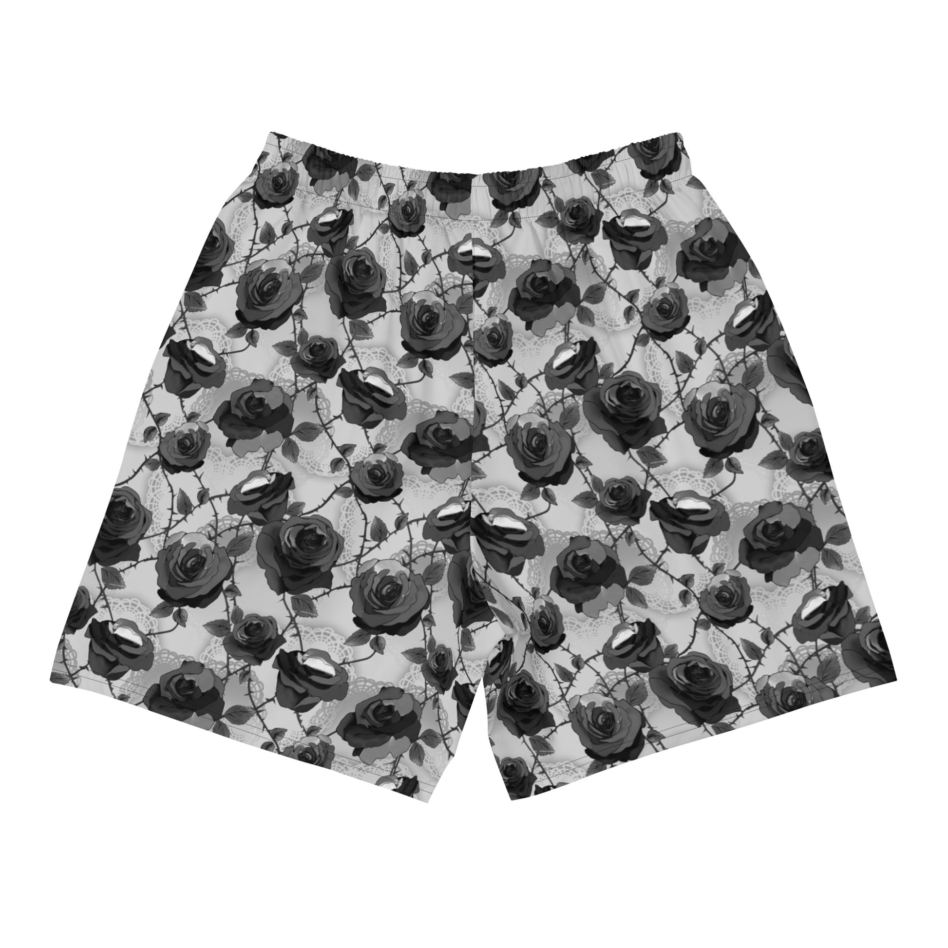 Men's Enchanted Rose Athletic Shorts feature a stylish rose pattern, perfect for workouts and casual outings.