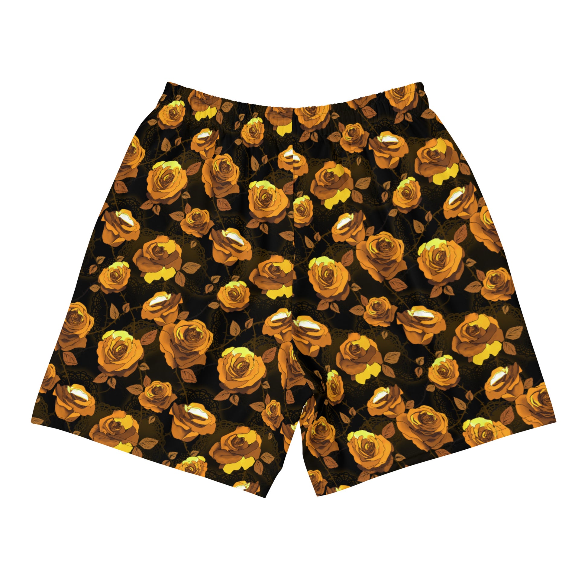 Men's Enchanted Rose Athletic Shorts featuring a vibrant floral design, perfect for workouts and casual wear.