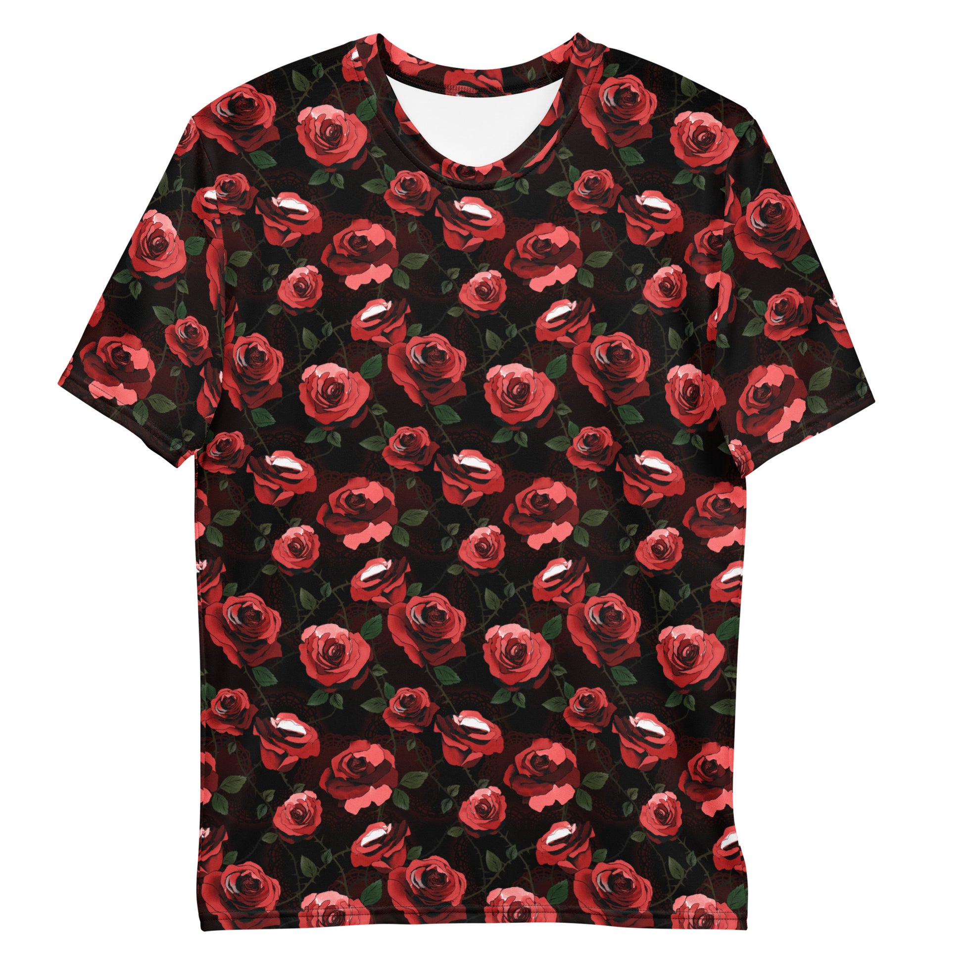 Stylish Men's Enchanted Rose T-shirt featuring vibrant floral design, perfect for any casual outing or lounging.