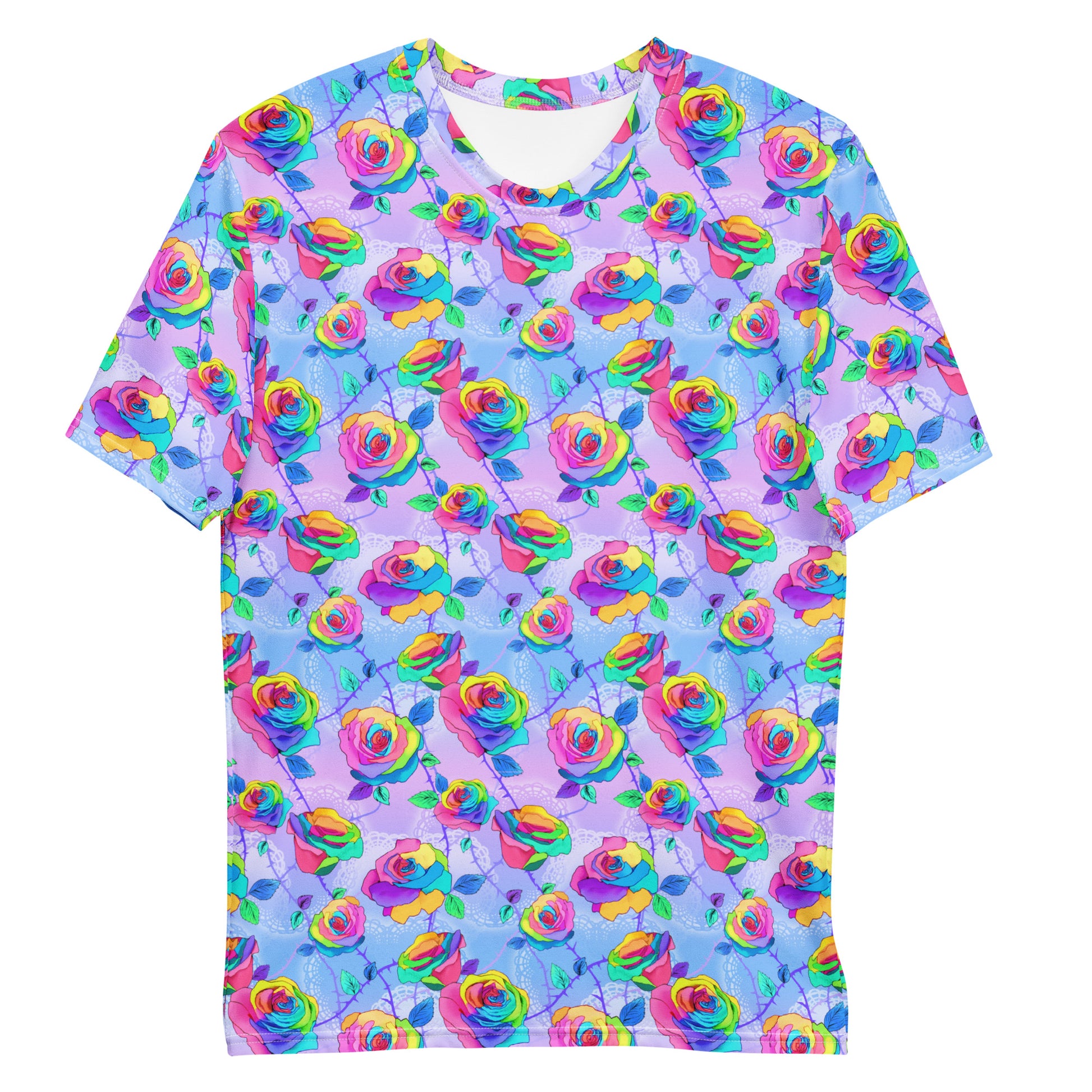 Colorful Men's Enchanted Rose T-shirt featuring vibrant rose patterns, perfect for any occasion and mood.