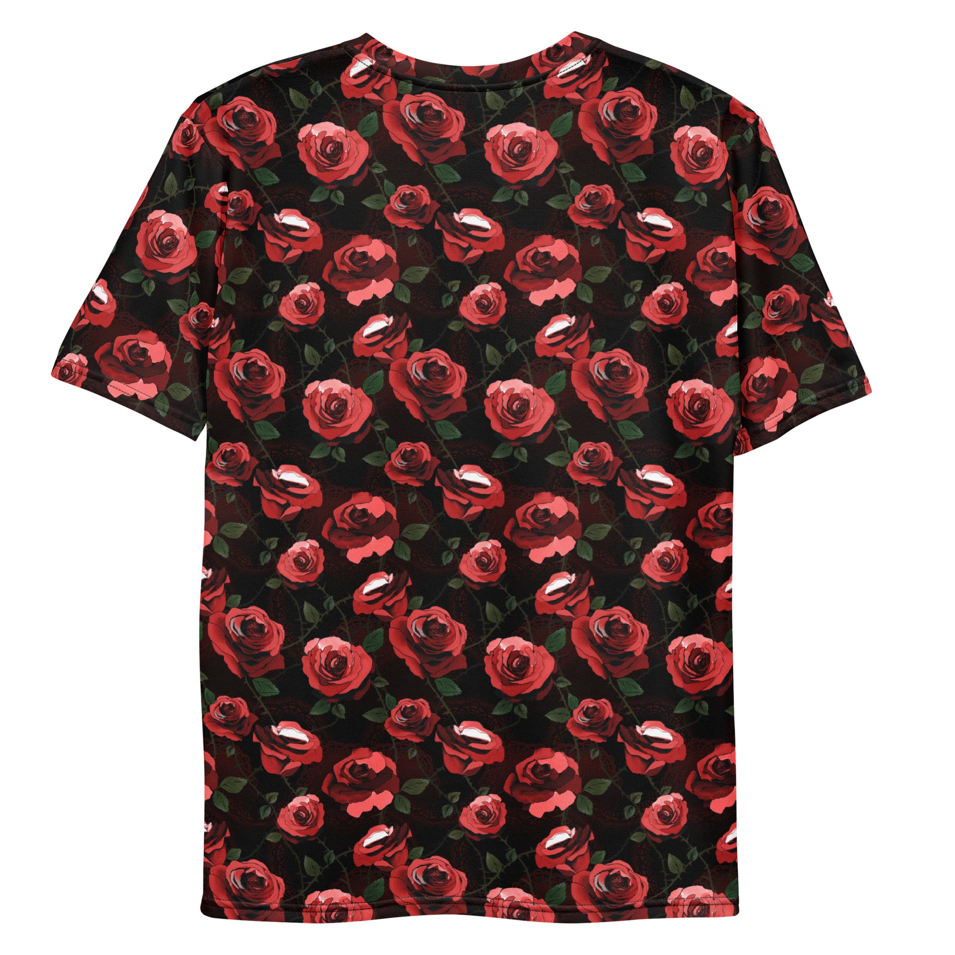 Men's Enchanted Rose T-shirt featuring a vibrant floral design, perfect for any casual outing or relaxed day at home.
