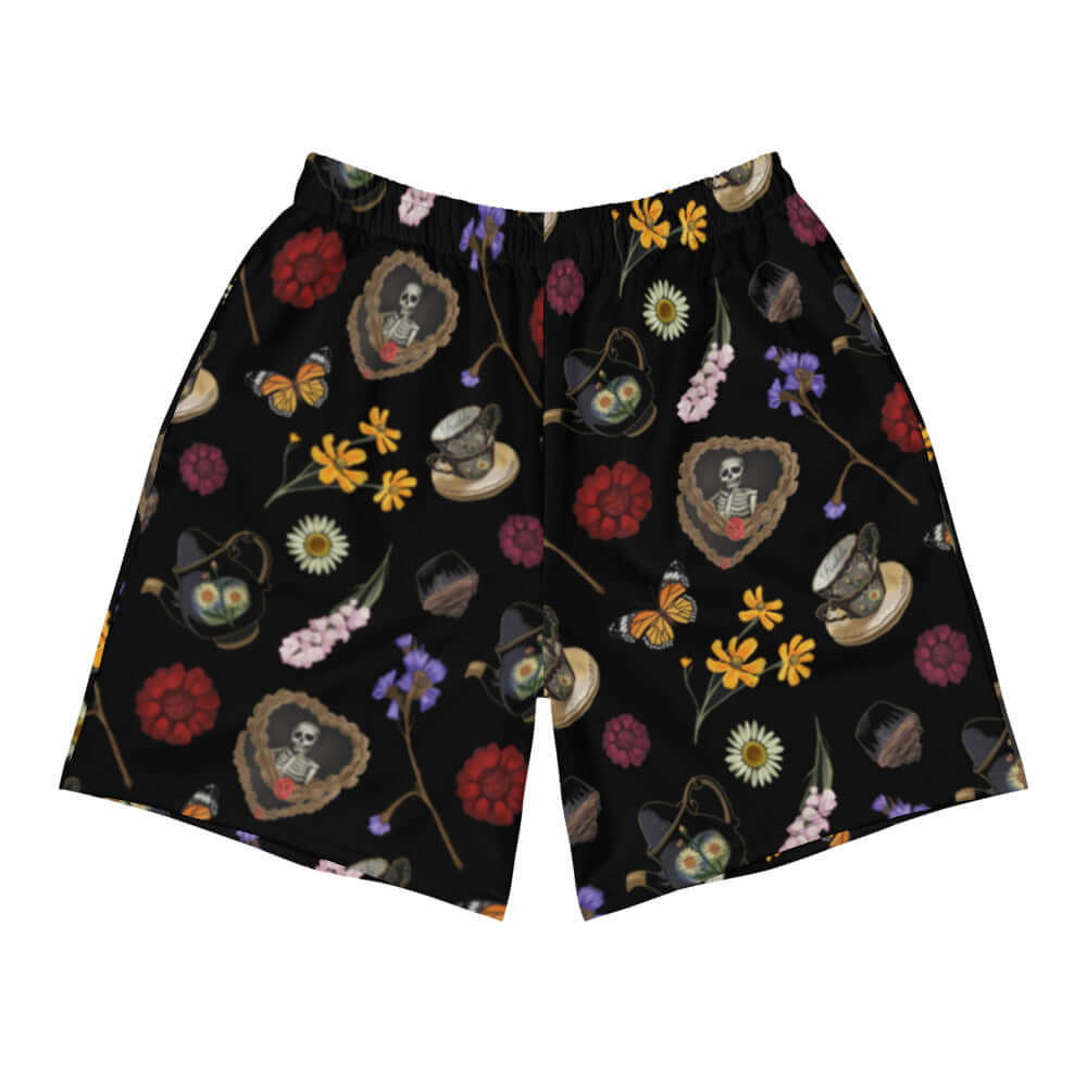 Men's Gothic Tea Time Athletic Shorts feature vibrant floral patterns, perfect for any active lifestyle.