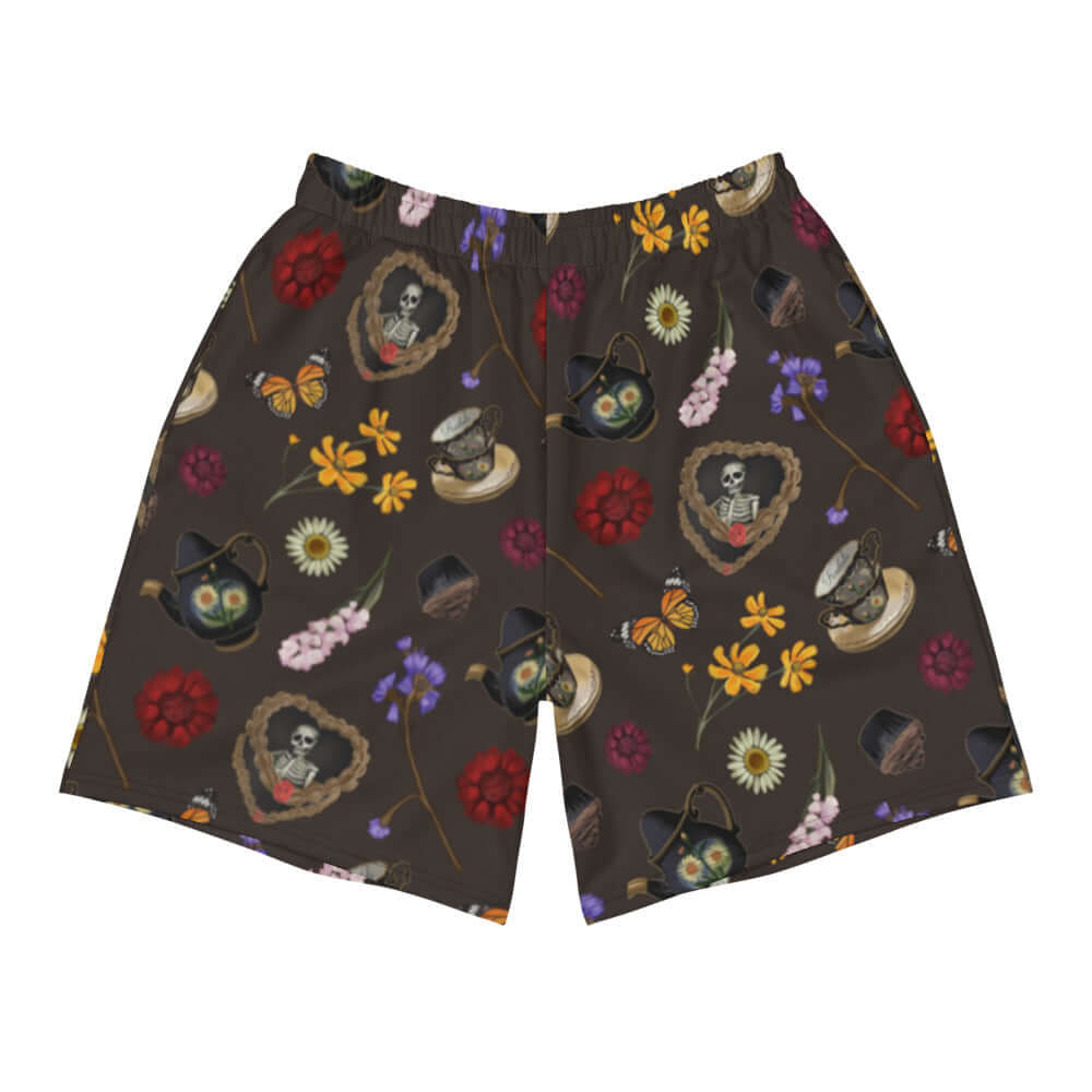 Men's Gothic Tea Time Athletic Shorts feature a unique print, perfect for workouts or casual wear. Ideal for any activity.
