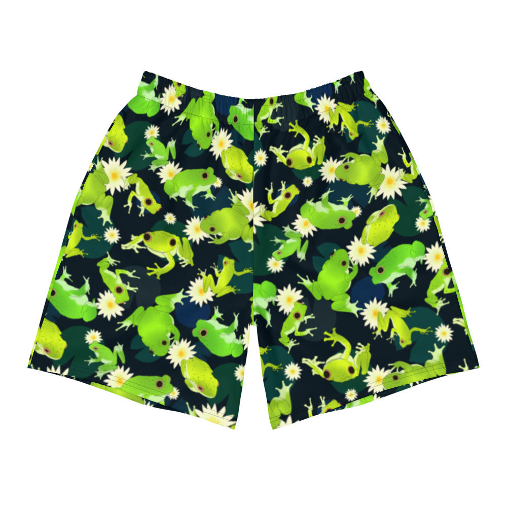 Men's Kero-kero Athletic Shorts featuring a vibrant frog pattern, perfect for any sporty activity or casual wear.