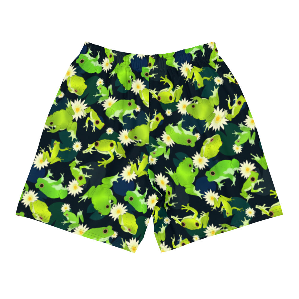 Men's Kero-kero Athletic Shorts featuring a vibrant frog print, perfect for any workout or outdoor activity.