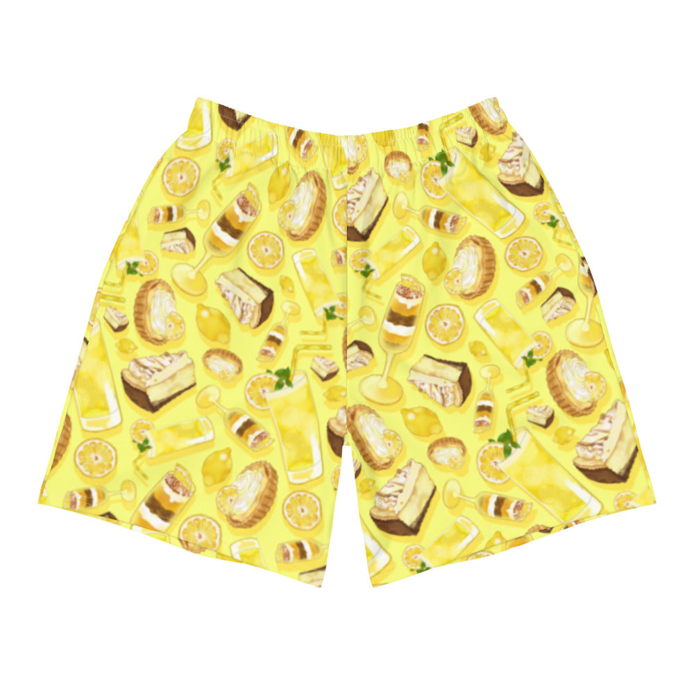 Bright yellow Men's Lemon Athletic Shorts featuring a fun lemon pattern, perfect for any active lifestyle.