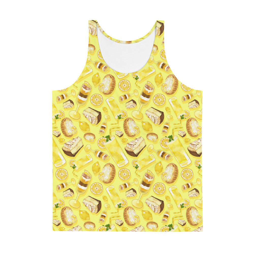 Bright and vibrant Men's Lemon Tank Top featuring a fun lemon print, perfect for a relaxed summer look.