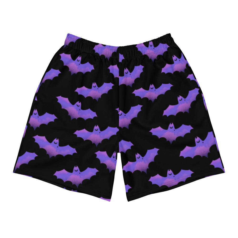 Men's Morrigan Athletic Shorts featuring a vibrant bat pattern, perfect for running or weight-lifting activities.