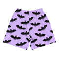 Men's Morrigan Athletic Shorts in purple with bat pattern, perfect for running or gym activities. Stylish and comfortable.