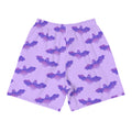 Men's Morrigan Athletic Shorts in purple bat print, perfect for running, swimming, or weight-lifting activities.