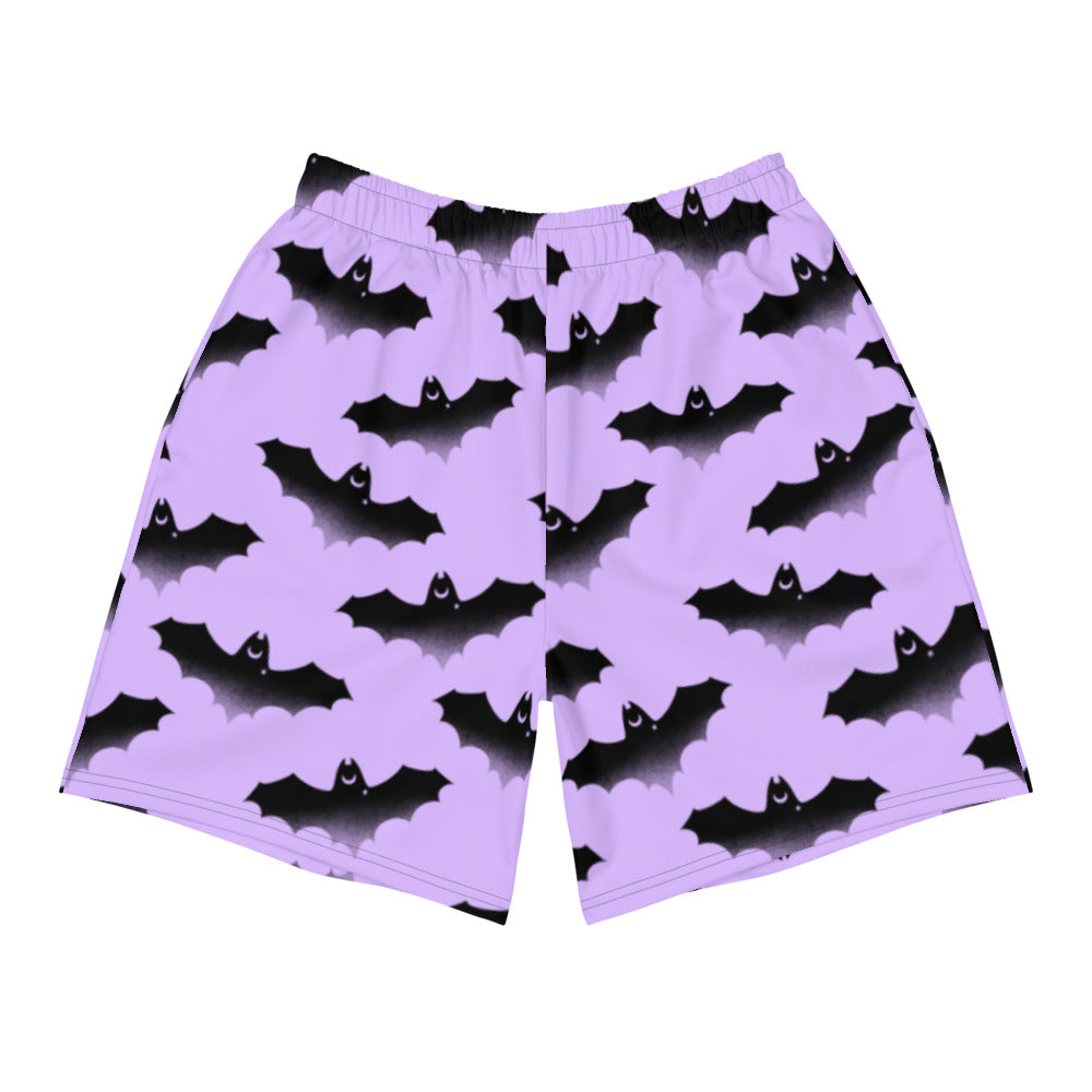 Men's Morrigan Athletic Shorts feature a playful bat print, perfect for running or any active lifestyle.