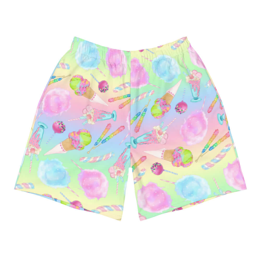 Men's Rainbow Candy Athletic Shorts feature a vibrant candy print, perfect for any active lifestyle and effortless comfort.