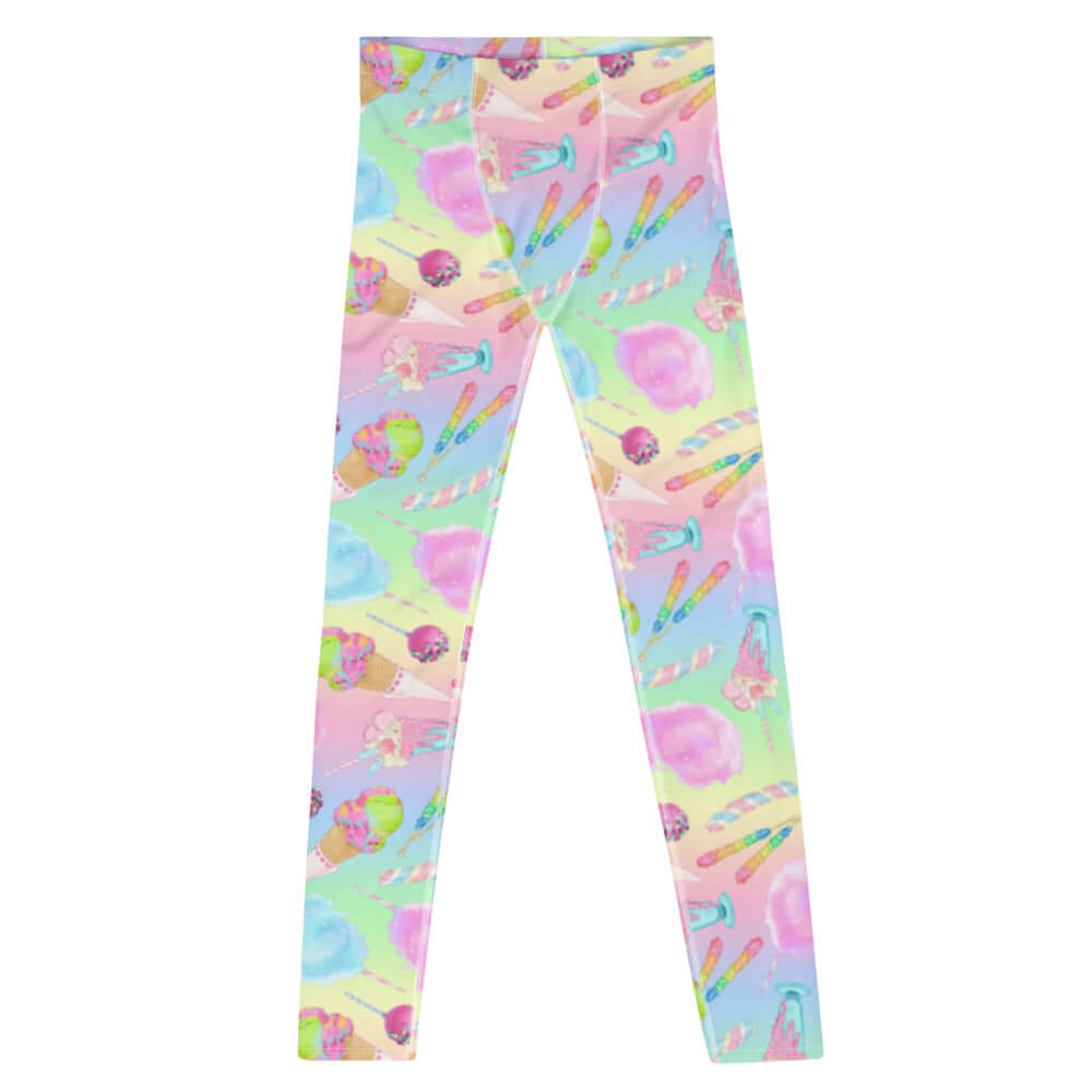 Bright and colorful Men's Rainbow Candy Leggings, perfect for workouts and casual wear from your favorite activewear brand.