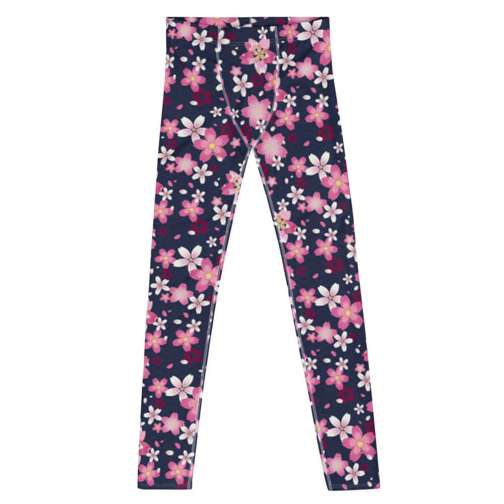 Men's Sakura Leggings feature a vibrant floral design, perfect for active wear and a stylish workout experience.